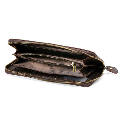 TIDING Retro Large Leather Casual Mens Clutch Travel Wallet Genuine Cowhide Leather Business Long Wallet
