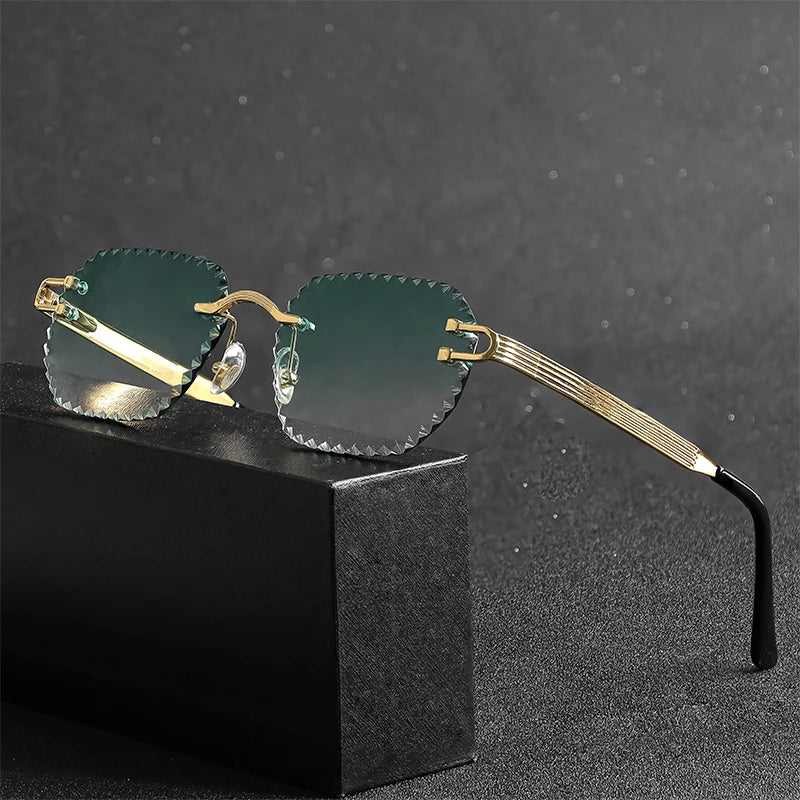 HBK 2025 Unisex Frameless Sunglasses Black PC Alloy Pink Blue Gradient Lens Polygon Rimless Design New Style Street Snap Men