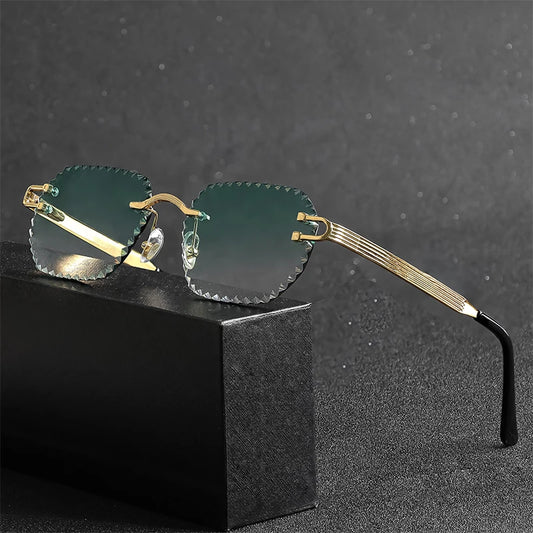HBK 2025 Unisex Frameless Sunglasses Black PC Alloy Pink Blue Gradient Lens Polygon Rimless Design New Style Street Snap Men