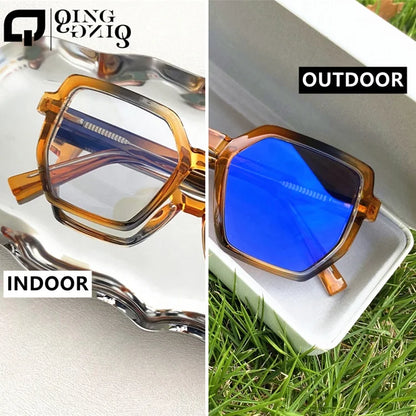 Anti Uv400 Outdoor Computer TR90 Spring Hinge Irregular Oversize Antireflet Lunettes Women Photochromic Blue Light Glasses Solid