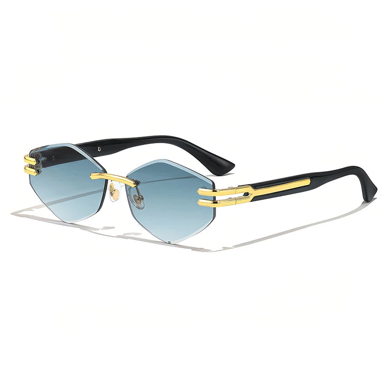 HBK Luxury Fashion Sunglasses Rimless Frameless Polygon Gradient Lens With UV400 Protection Custom Logo on Alloy Frame in Blue