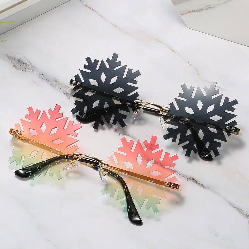 Hot Fashion Rimless Snowflake Sunglasses Novelty Unique Party Eyeglasses Fun Glasses Eyewear Decorations Accessories for Unisex