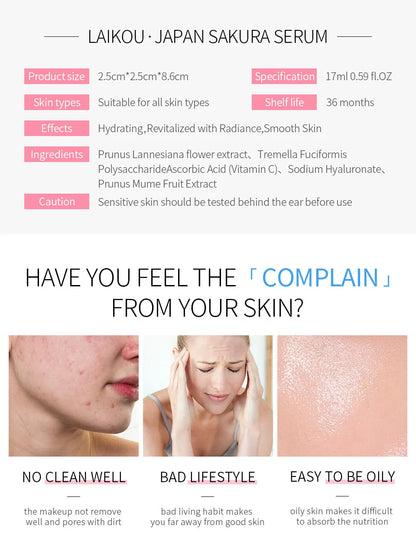 LAIKOU 17ML Japan Sakura Serum Nourish Essense Oil Control Pure 24K Gold Vitamin C Hyaluronic Acid Moisturing Skin Care Facecare
