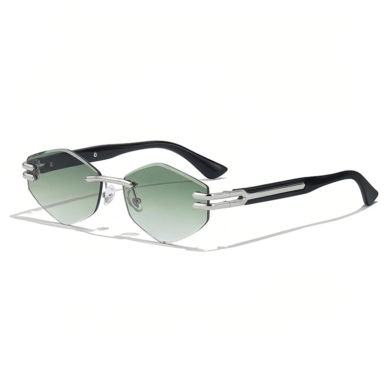 HBK Luxury Fashion Sunglasses Rimless Frameless Polygon Gradient Lens With UV400 Protection Custom Logo on Alloy Frame in Blue