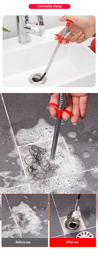 60cm Drain Snake Pipe Dredger Sink Clog Remover For Kitchen Household Use