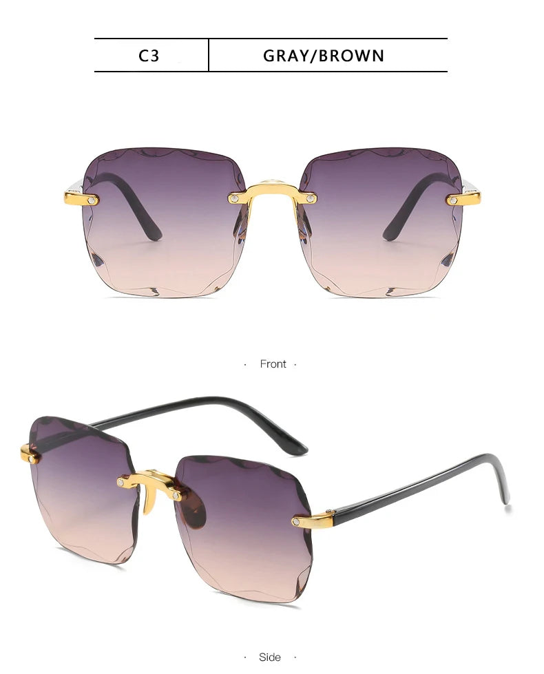 3PCS Square Rimless Sunglasses Women Luxury Brand Designer Summer Red Glasses Fashion Sun Glasses For Men UV400 Shades Oculos