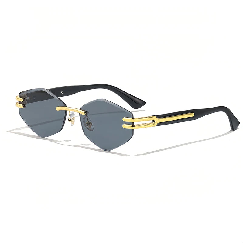 HBK Luxury Fashion Sunglasses Rimless Frameless Polygon Gradient Lens With UV400 Protection Custom Logo on Alloy Frame in Blue