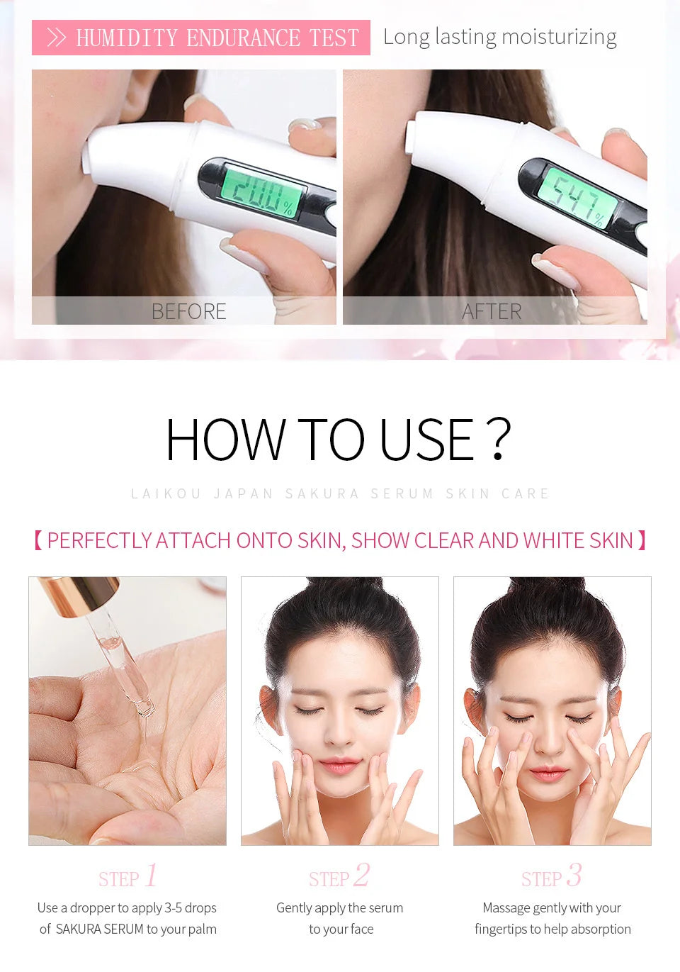 LAIKOU 17ML Japan Sakura Serum Nourish Essense Oil Control Pure 24K Gold Vitamin C Hyaluronic Acid Moisturing Skin Care Facecare