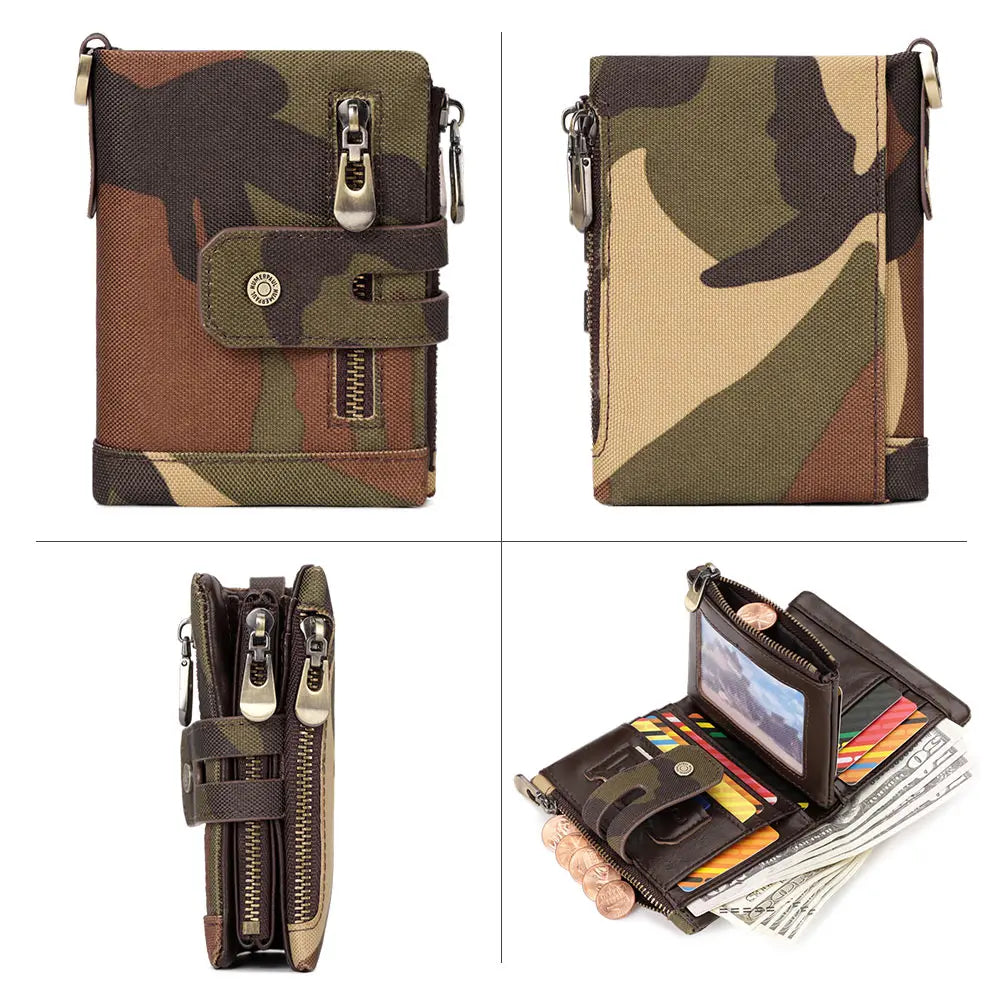 HUMERPAUL Oxford Wallet for Men RFID Blocking Credit Cards Holder Purse Inner Top Layer Leather Male Zipper Coin Pocket