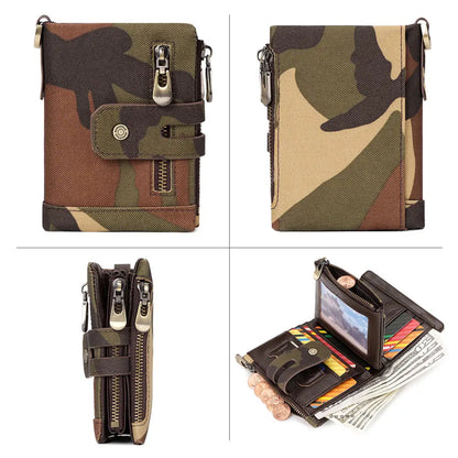 HUMERPAUL Oxford Wallet for Men RFID Blocking Credit Cards Holder Purse Inner Top Layer Leather Male Zipper Coin Pocket