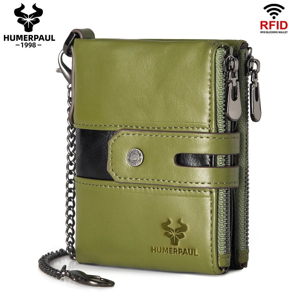 HUMERPAUL Custom Fashion Men Women Wallet Short Multi-card Holder Clutch Money Bag Anti-theft Chain Coin Purse for Biker