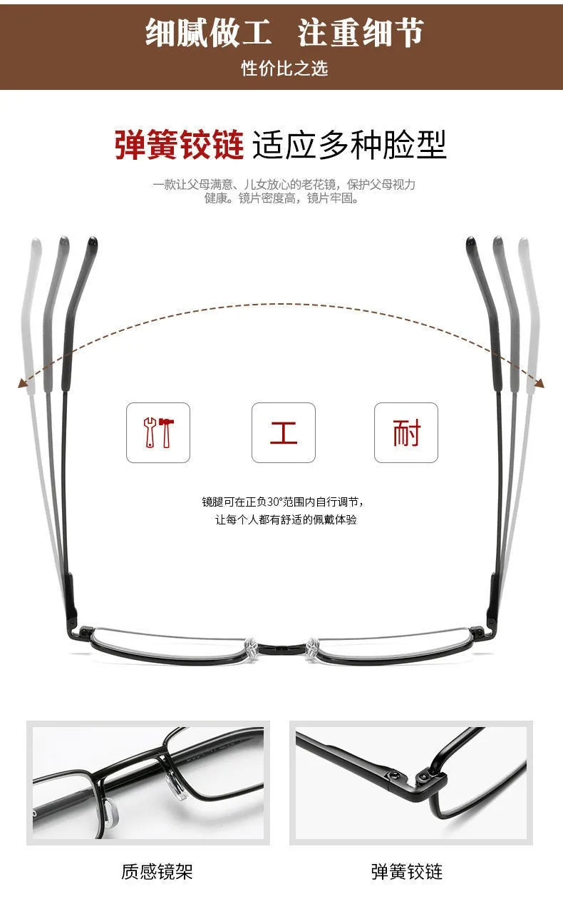 +1.5 2.0 2.5 Reading Glasses Women Men Ultralight Portable Mini Hyperopia Glasses Metal Presbyopia with diopters plus with box