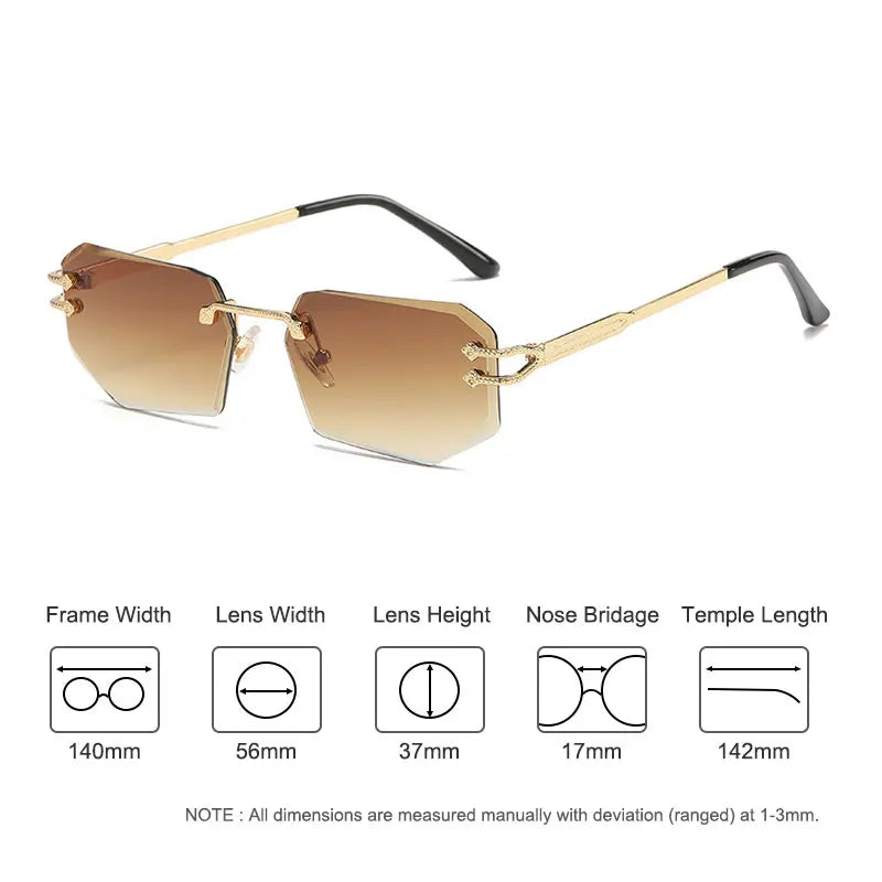 HBK Vintage Rimless Sunglasses Rectangle Frameless Glasses Women Men