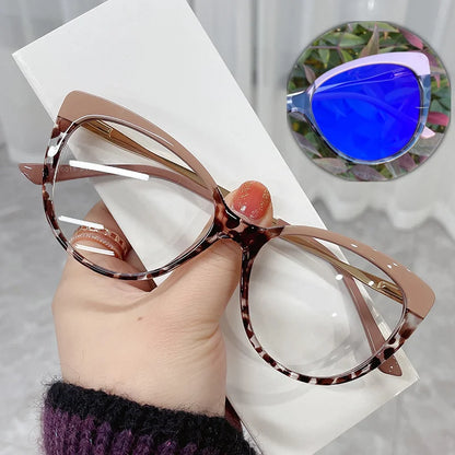 Anti Uv400 Outdoor Computer TR90 Spring Hinge Irregular Oversize Antireflet Lunettes Women Photochromic Blue Light Glasses Solid