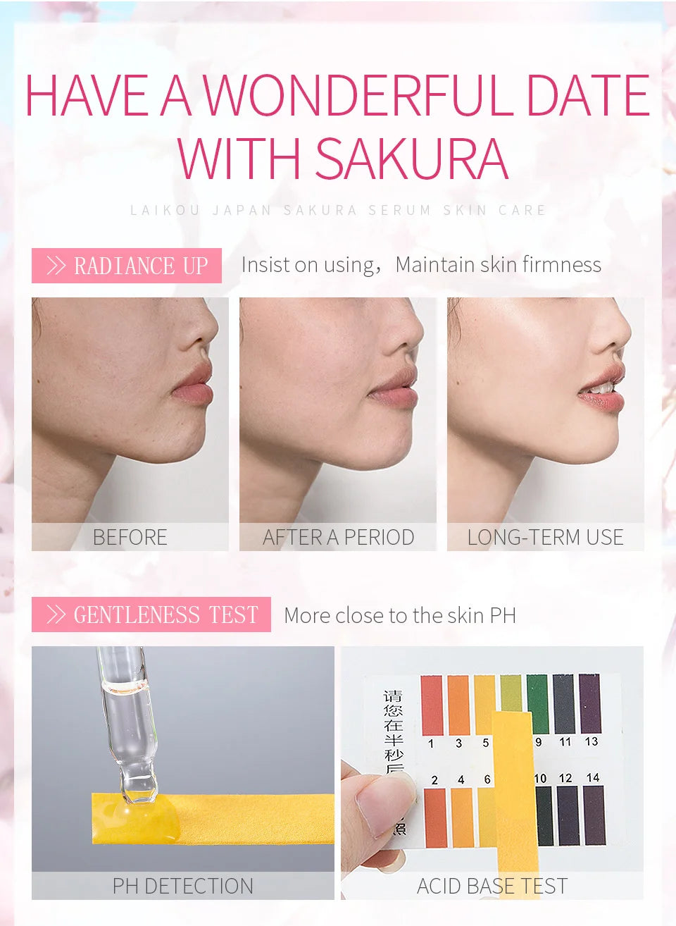LAIKOU 17ML Japan Sakura Serum Nourish Essense Oil Control Pure 24K Gold Vitamin C Hyaluronic Acid Moisturing Skin Care Facecare