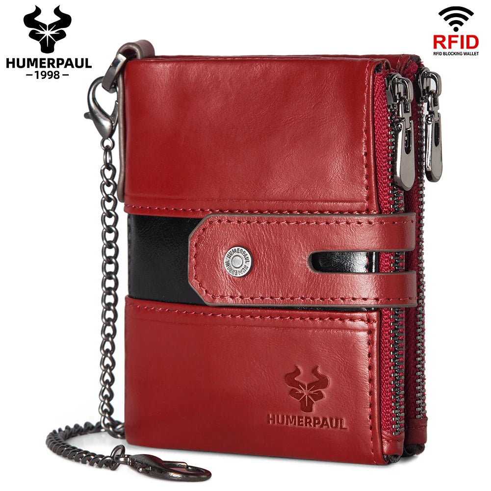 HUMERPAUL Custom Fashion Men Women Wallet Short Multi-card Holder Clutch Money Bag Anti-theft Chain Coin Purse for Biker