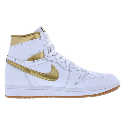 For for Air for 1 Retro High OG Women's White/Metallic Gold/Gum Light Brown Shoes High Top Rubber FD2596107 | 100% Authentic