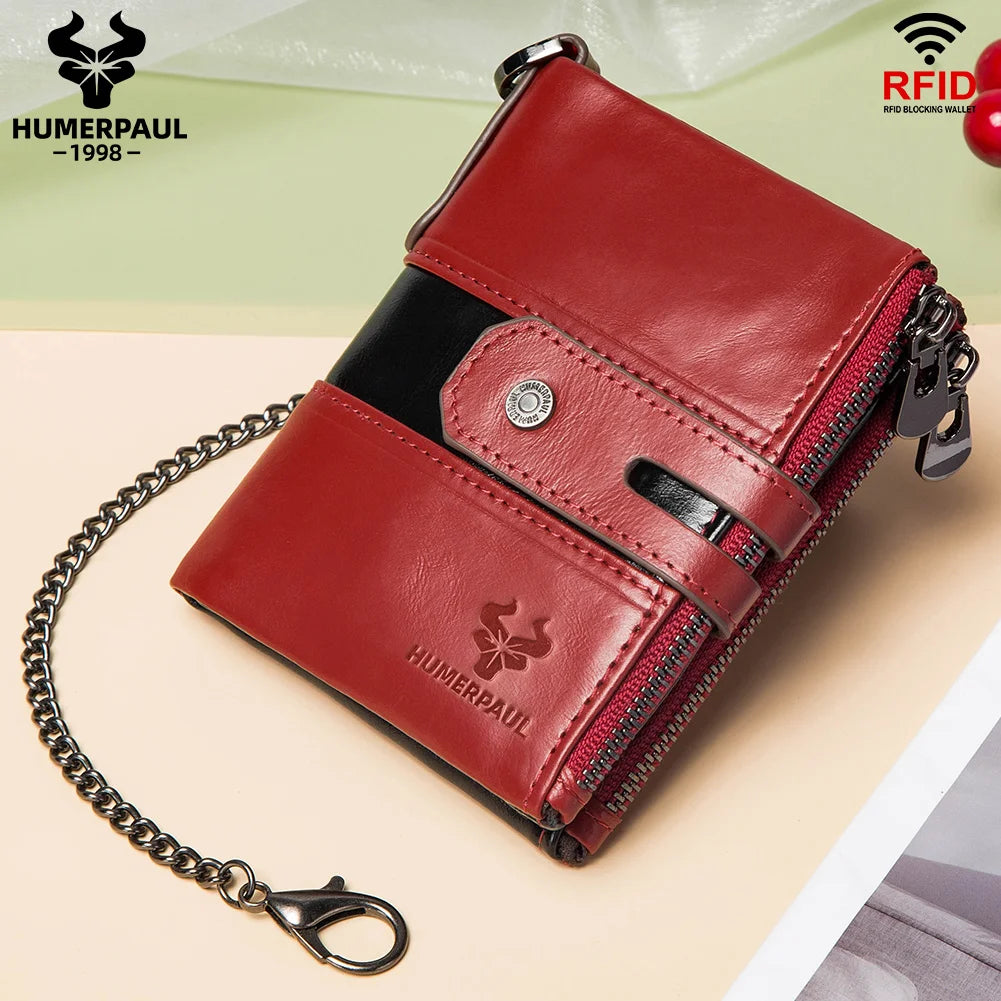 HUMERPAUL Custom Fashion Men Women Wallet Short Multi-card Holder Clutch Money Bag Anti-theft Chain Coin Purse for Biker