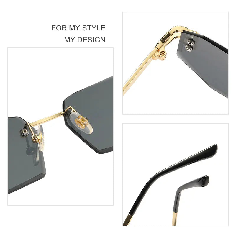 HBK Vintage Rimless Sunglasses Rectangle Frameless Glasses Women Men