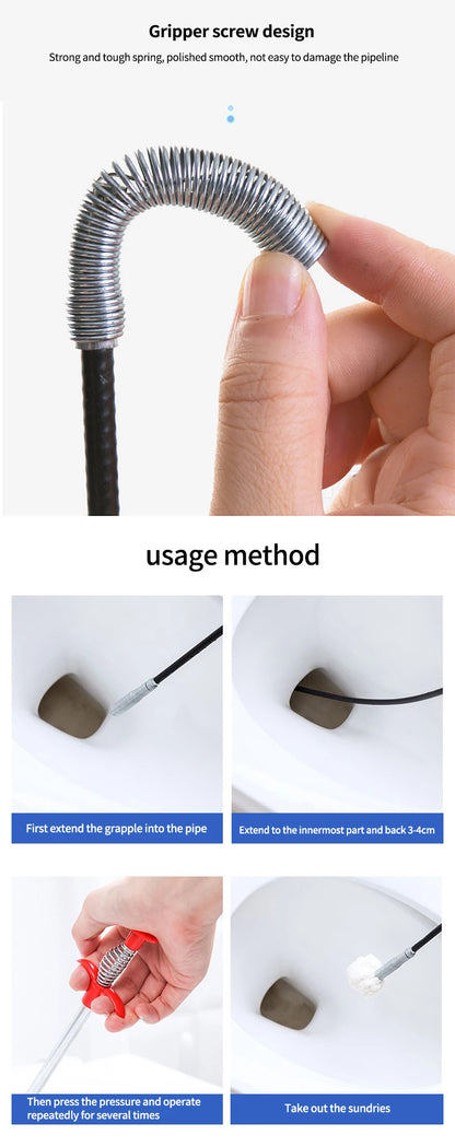 60cm Drain Snake Pipe Dredger Sink Clog Remover For Kitchen Household Use