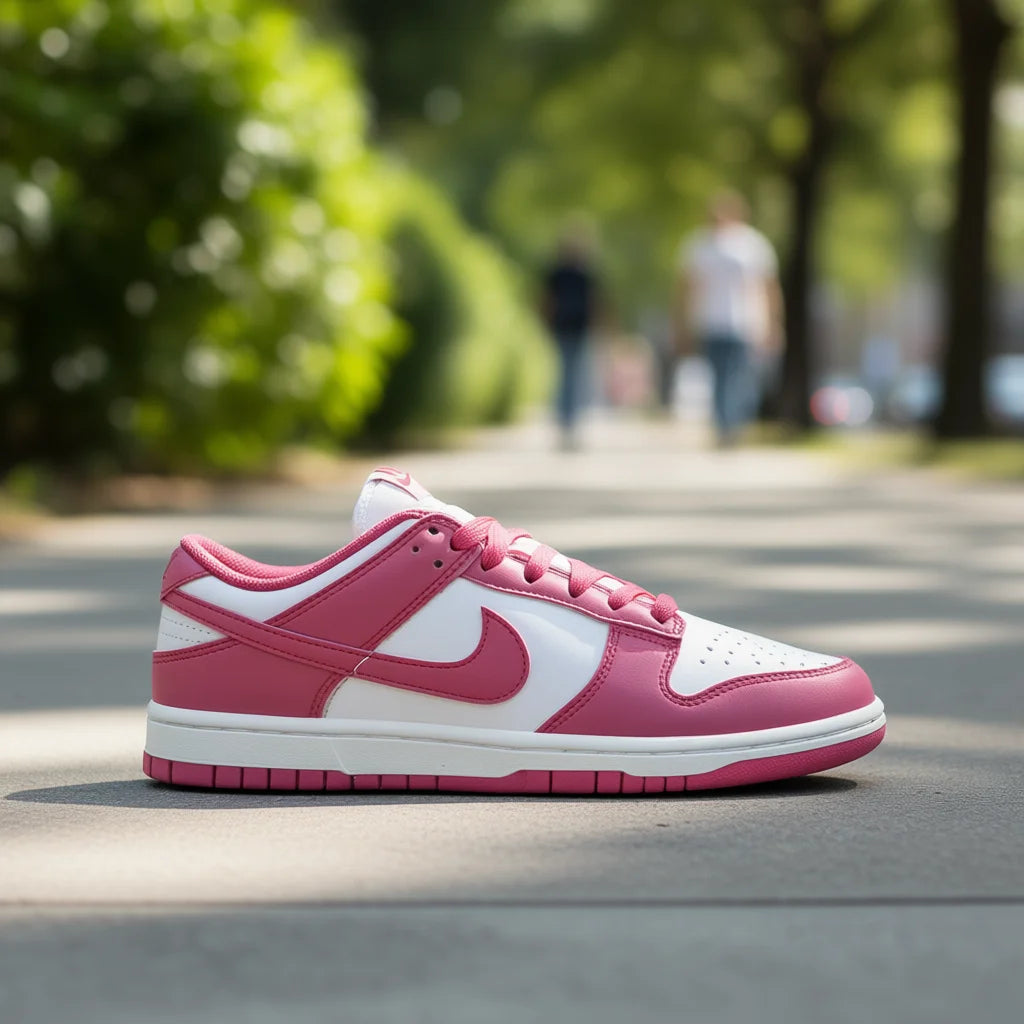 For Women's Dunk Low Toe Embossed Logo Pink Sail Fashion Walking Shoes Height Increasing Mesh Upper Lace-Up Rubber Outsole