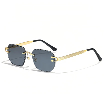 HBK 2025 Unisex Frameless Sunglasses Black PC Alloy Pink Blue Gradient Lens Polygon Rimless Design New Style Street Snap Men