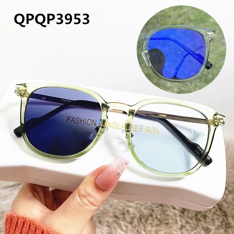 Anti Uv400 Outdoor Computer TR90 Spring Hinge Irregular Oversize Antireflet Lunettes Women Photochromic Blue Light Glasses Solid