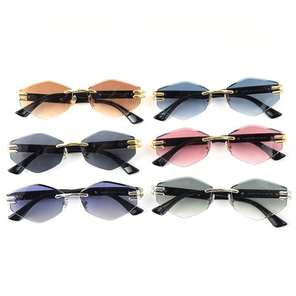 HBK Luxury Fashion Sunglasses Rimless Frameless Polygon Gradient Lens With UV400 Protection Custom Logo on Alloy Frame in Blue