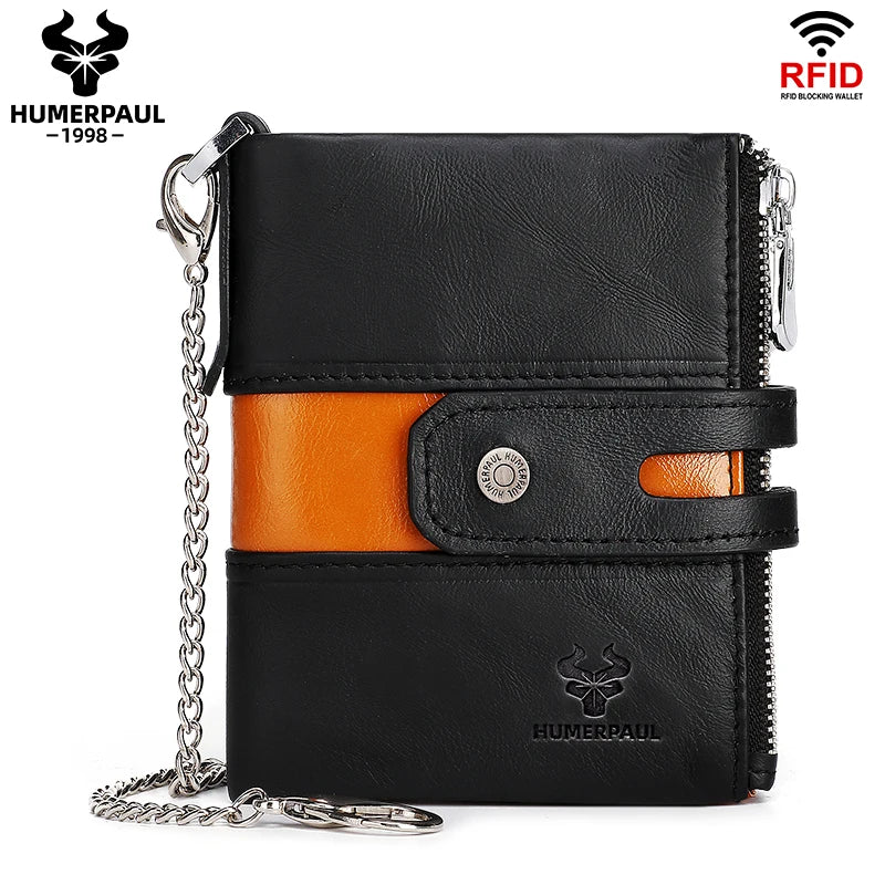 HUMERPAUL Custom Fashion Men Women Wallet Short Multi-card Holder Clutch Money Bag Anti-theft Chain Coin Purse for Biker