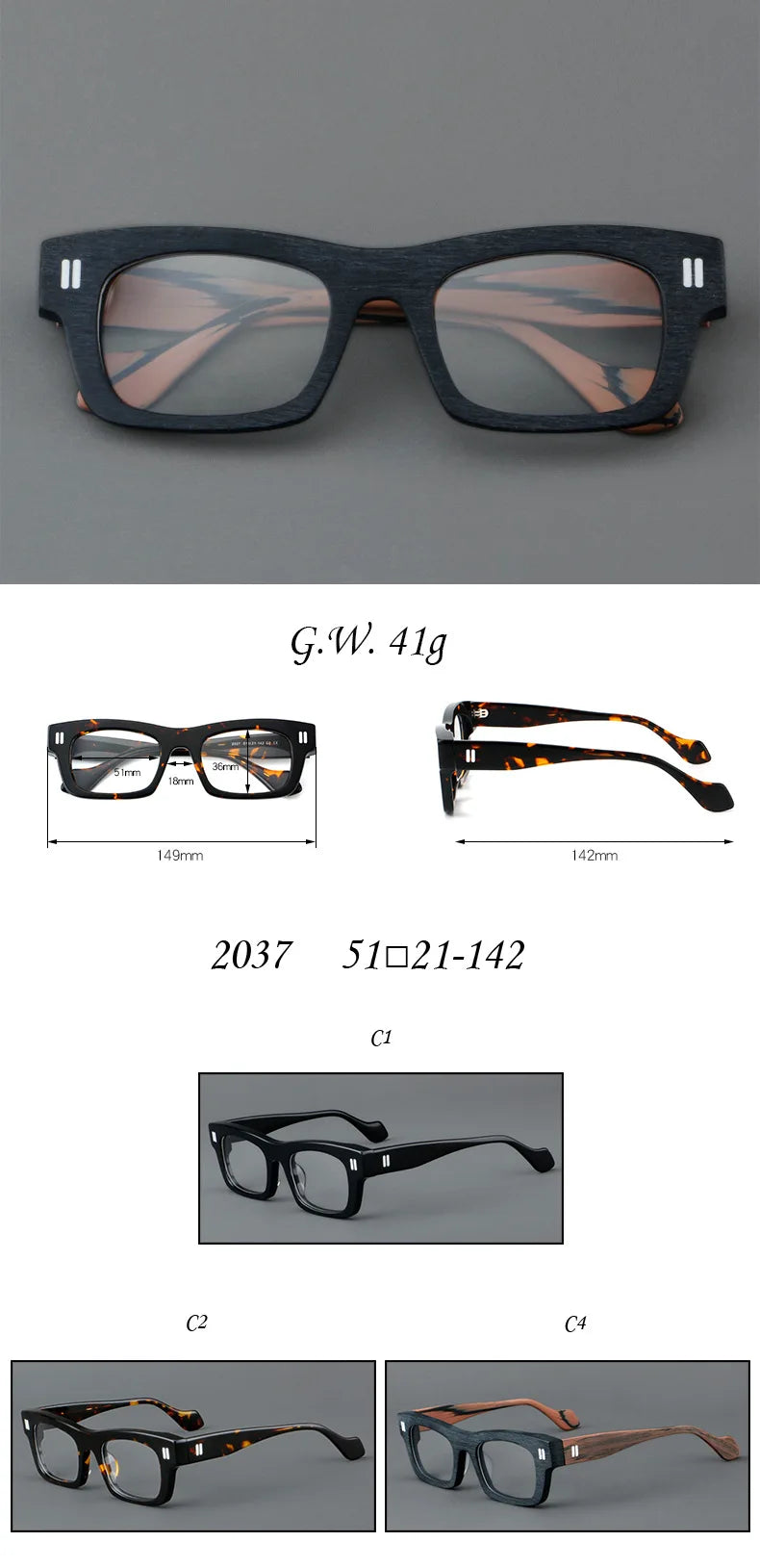 2037 Thick Square Acetate Glasses Frame Popular Casual Rivet Presbyopia Eyeglasses Men Women Retro Prescription Spectacle
