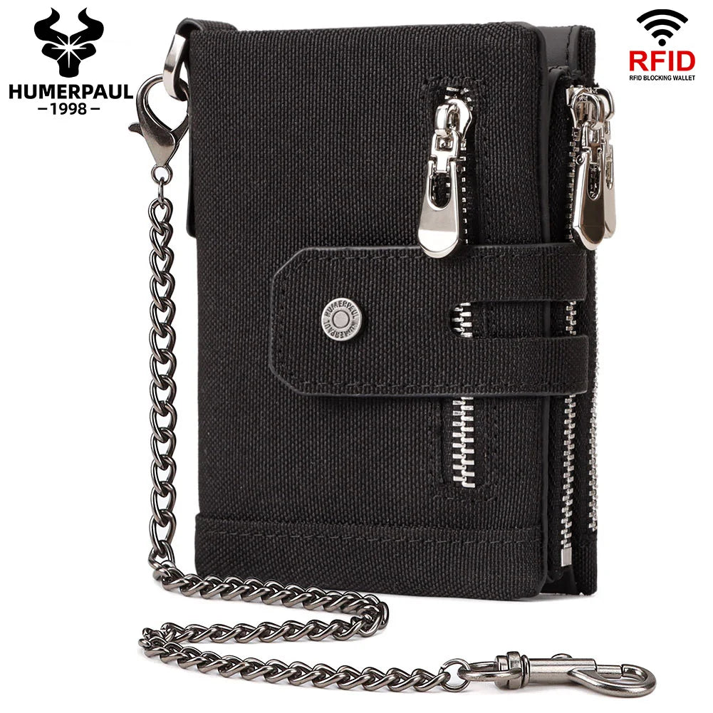 HUMERPAUL Oxford Wallet for Men RFID Blocking Credit Cards Holder Purse Inner Top Layer Leather Male Zipper Coin Pocket