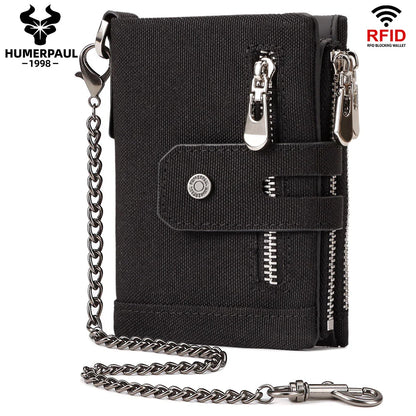 HUMERPAUL Oxford Wallet for Men RFID Blocking Credit Cards Holder Purse Inner Top Layer Leather Male Zipper Coin Pocket