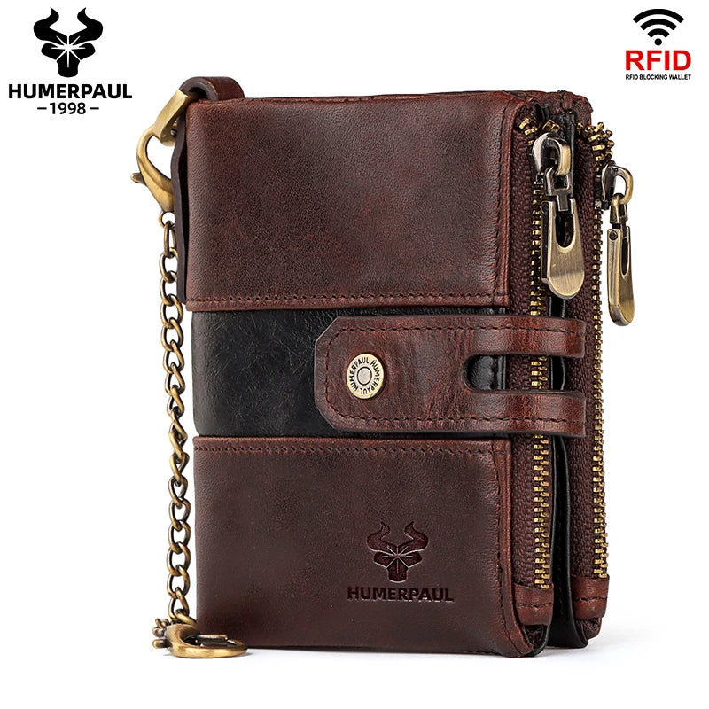 HUMERPAUL Custom Fashion Men Women Wallet Short Multi-card Holder Clutch Money Bag Anti-theft Chain Coin Purse for Biker