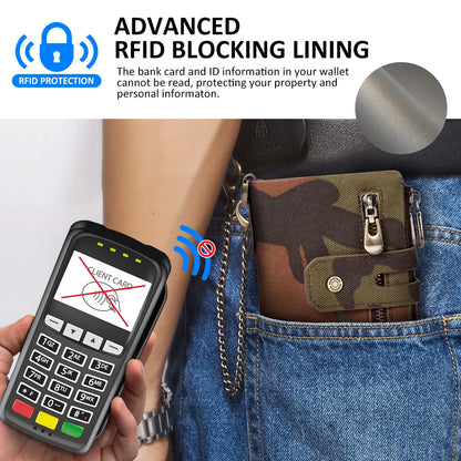 HUMERPAUL Oxford Wallet for Men RFID Blocking Credit Cards Holder Purse Inner Top Layer Leather Male Zipper Coin Pocket