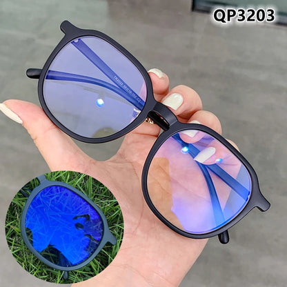Anti Uv400 Outdoor Computer TR90 Spring Hinge Irregular Oversize Antireflet Lunettes Women Photochromic Blue Light Glasses Solid