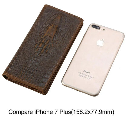 Biford Long Genuine Leather Wallet Embossed Leather Wallet Crocodile Textured Leather Wallet Money Bag