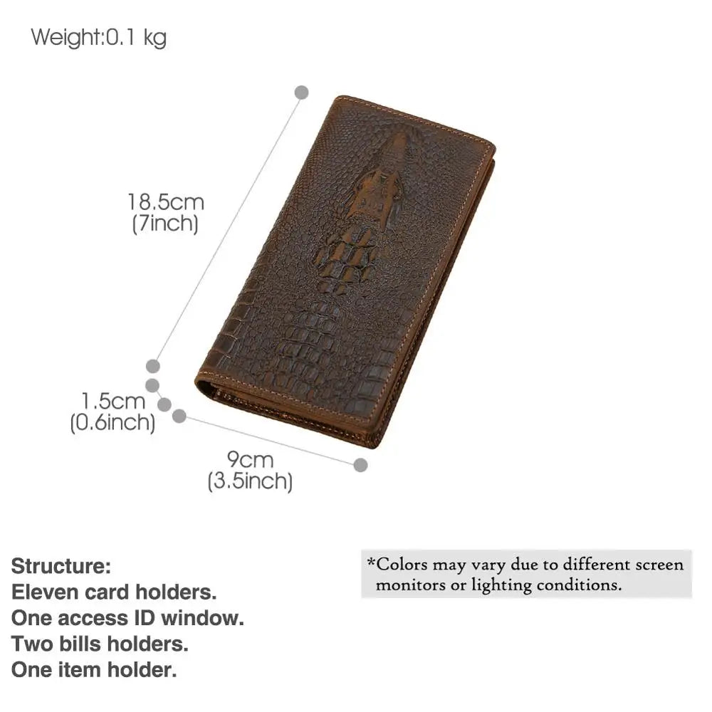 Biford Long Genuine Leather Wallet Embossed Leather Wallet Crocodile Textured Leather Wallet Money Bag