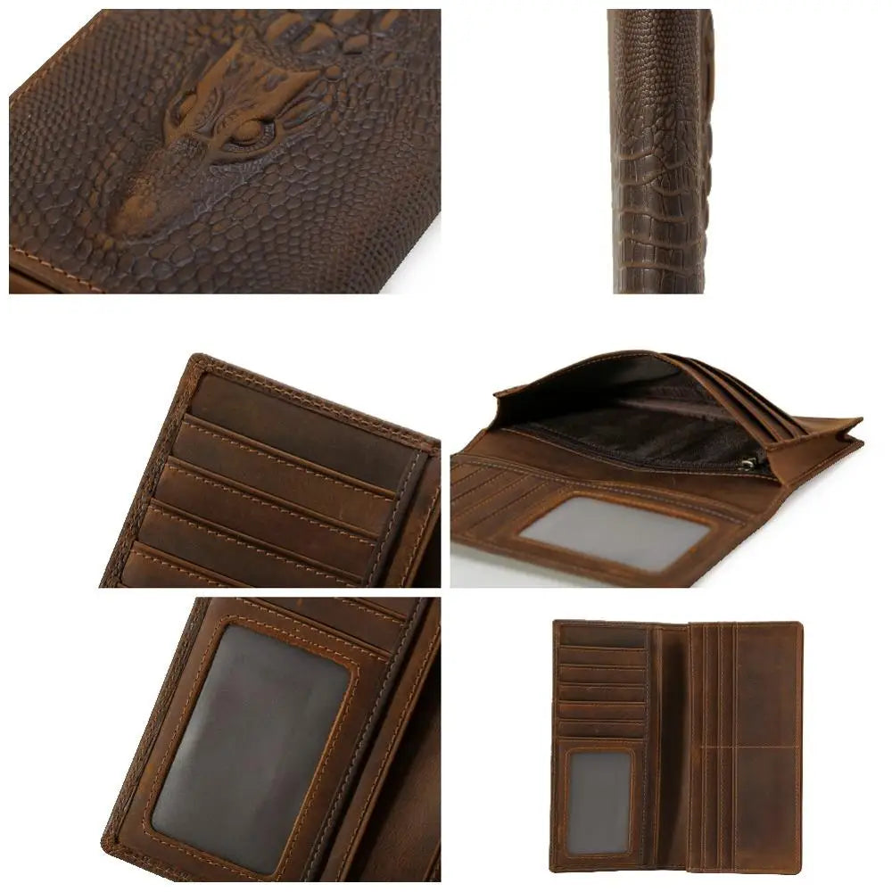 Biford Long Genuine Leather Wallet Embossed Leather Wallet Crocodile Textured Leather Wallet Money Bag