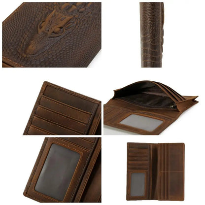 Biford Long Genuine Leather Wallet Embossed Leather Wallet Crocodile Textured Leather Wallet Money Bag