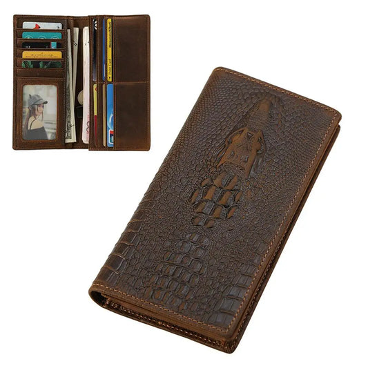 Biford Long Genuine Leather Wallet Embossed Leather Wallet Crocodile Textured Leather Wallet Money Bag