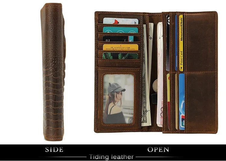 Biford Long Genuine Leather Wallet Embossed Leather Wallet Crocodile Textured Leather Wallet Money Bag