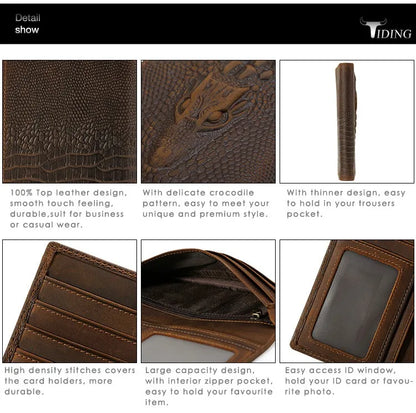 Biford Long Genuine Leather Wallet Embossed Leather Wallet Crocodile Textured Leather Wallet Money Bag