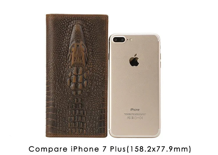 Biford Long Genuine Leather Wallet Embossed Leather Wallet Crocodile Textured Leather Wallet Money Bag