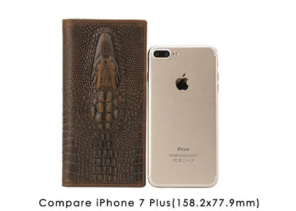 Biford Long Genuine Leather Wallet Embossed Leather Wallet Crocodile Textured Leather Wallet Money Bag