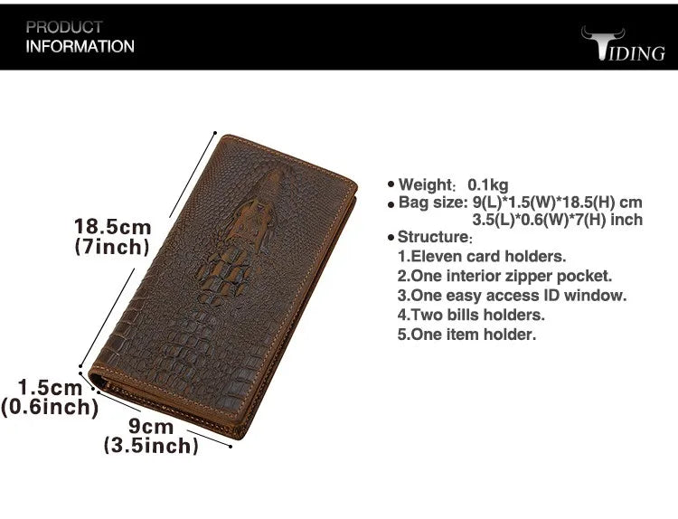 Biford Long Genuine Leather Wallet Embossed Leather Wallet Crocodile Textured Leather Wallet Money Bag