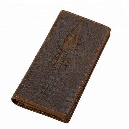 Biford Long Genuine Leather Wallet Embossed Leather Wallet Crocodile Textured Leather Wallet Money Bag