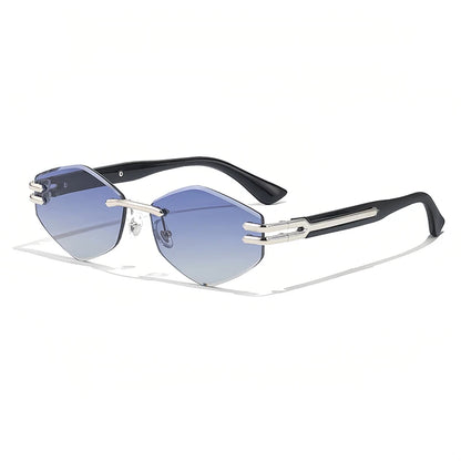 HBK Luxury Fashion Sunglasses Rimless Frameless Polygon Gradient Lens With UV400 Protection Custom Logo on Alloy Frame in Blue