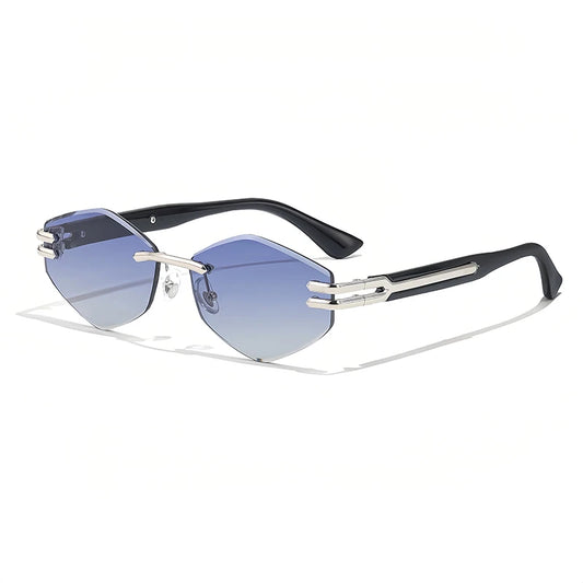 HBK Luxury Fashion Sunglasses Rimless Frameless Polygon Gradient Lens With UV400 Protection Custom Logo on Alloy Frame in Blue