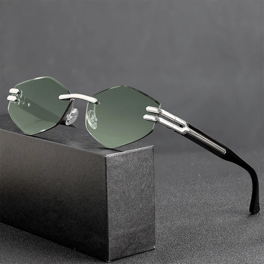 HBK Luxury Fashion Sunglasses Rimless Frameless Polygon Gradient Lens With UV400 Protection Custom Logo on Alloy Frame in Blue