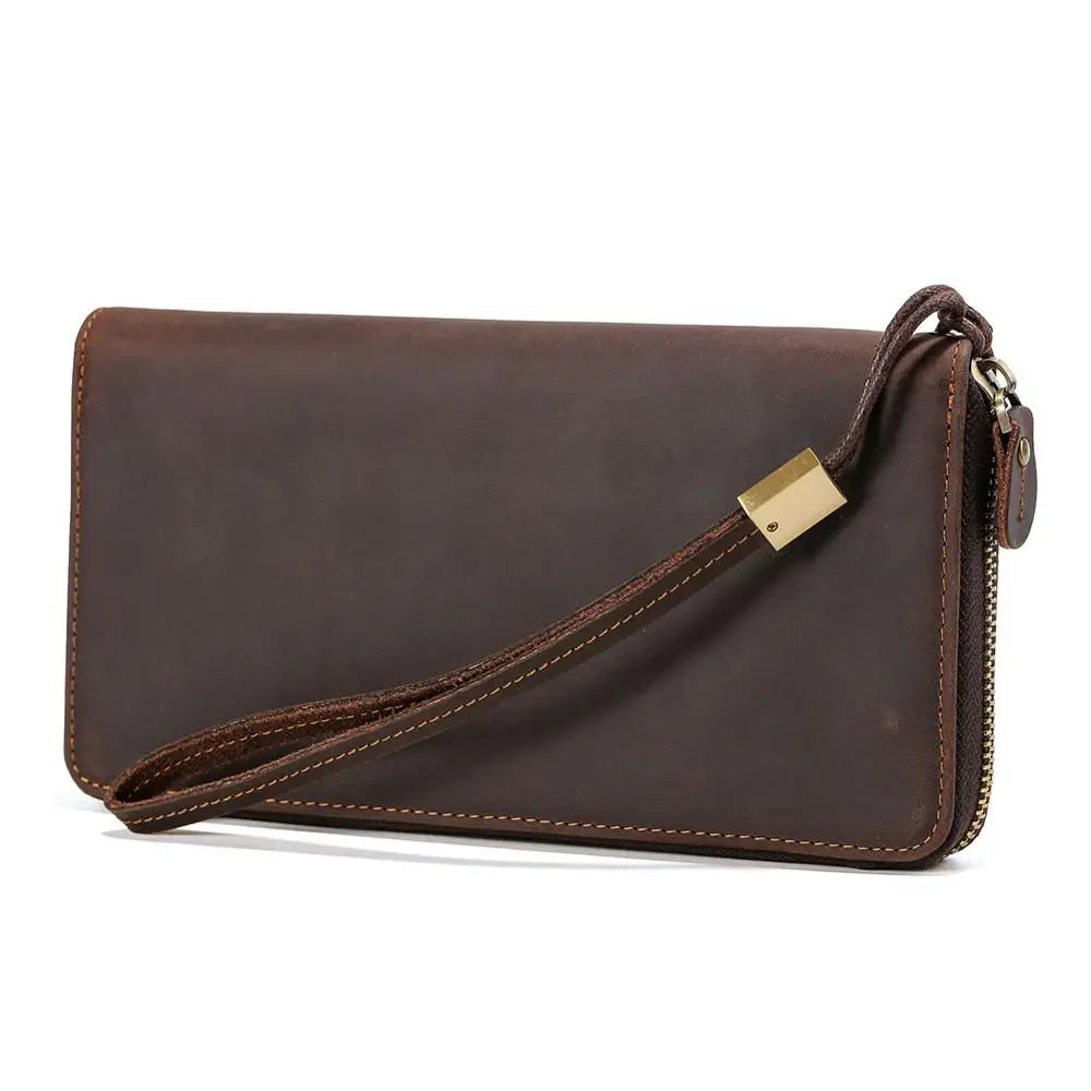 TIDING Retro Large Leather Casual Mens Clutch Travel Wallet Genuine Cowhide Leather Business Long Wallet